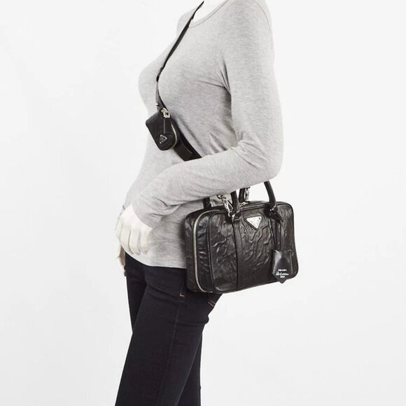 Prada Black Antique Nappa Leather Top Handle Bag 1BB092 - Picture 2 of 12